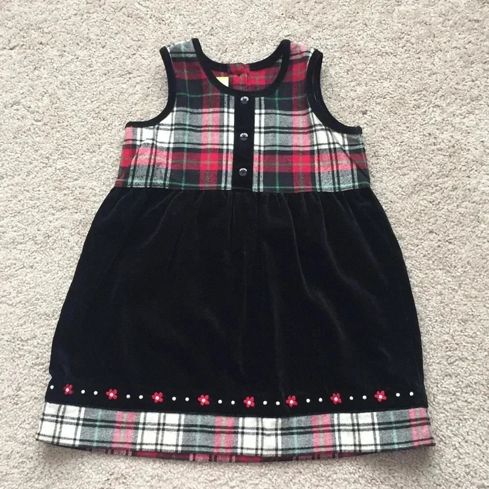 Hanna Anderson black and plaid dress sz 90